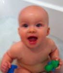 Blurry happy bathtime smiles!